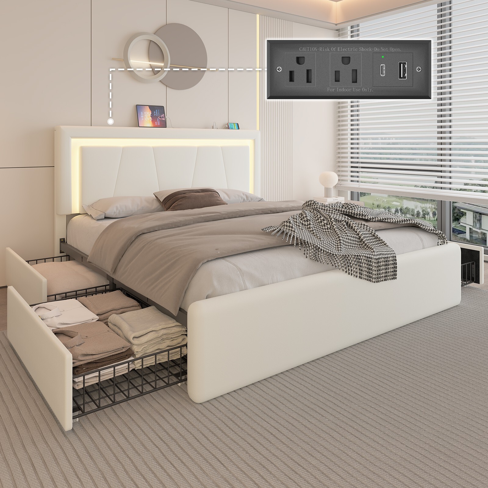 Full/Queen Size Bed Framewith 4 Storage Drawers and LED Lights gallery