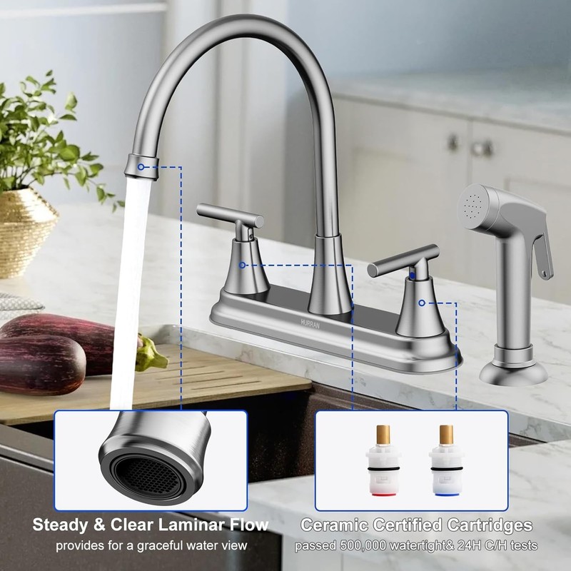 HURRAN 2-Handle Kitchen Faucet w/ Pull-Out Sprayer Nickel gallery