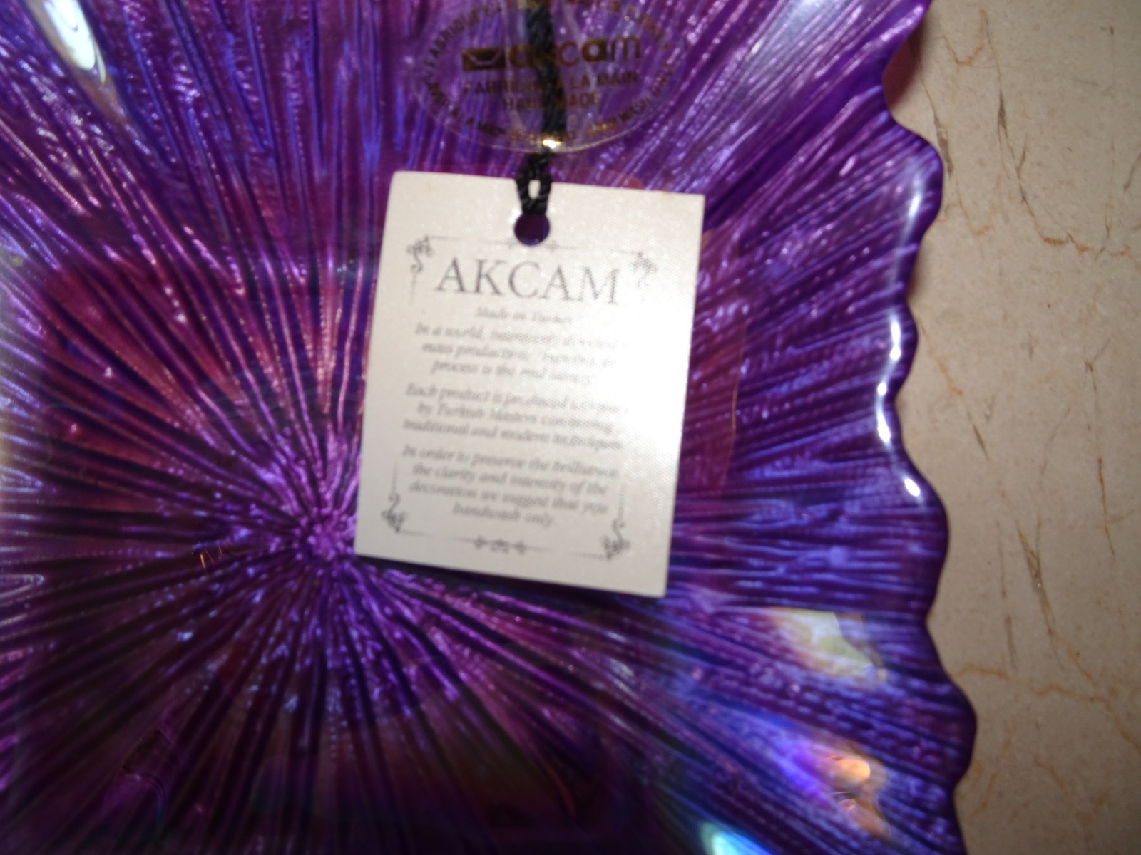 NWT Akcam Iridescent Purple Turkish Handmade Art Glass Bowl Dish Jewelry Dish gallery