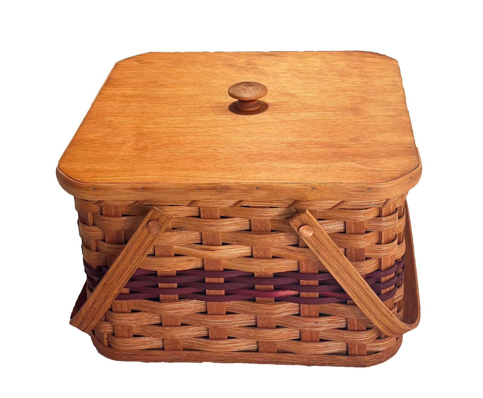Amish Double Pie Carrier Square Oak Handmade Basket Swinging Handles gallery