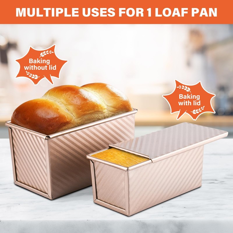 2 Pack Pullman Loaf Pan with Lid 1 Lb/0.5 Lb Dough Capacity for Homemade Bread gallery
