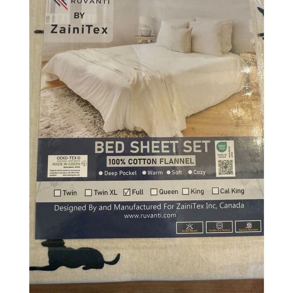 NEW RUVANTI By ZainiTex 4pc Full Size Black Dog 100 % Cotton Flannel Sheet Set gallery