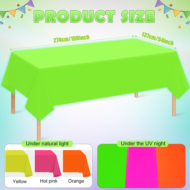 3 Pack Neon Table Cloths Party Decorations, Pink Orange Yellow Glow in The Dark gallery