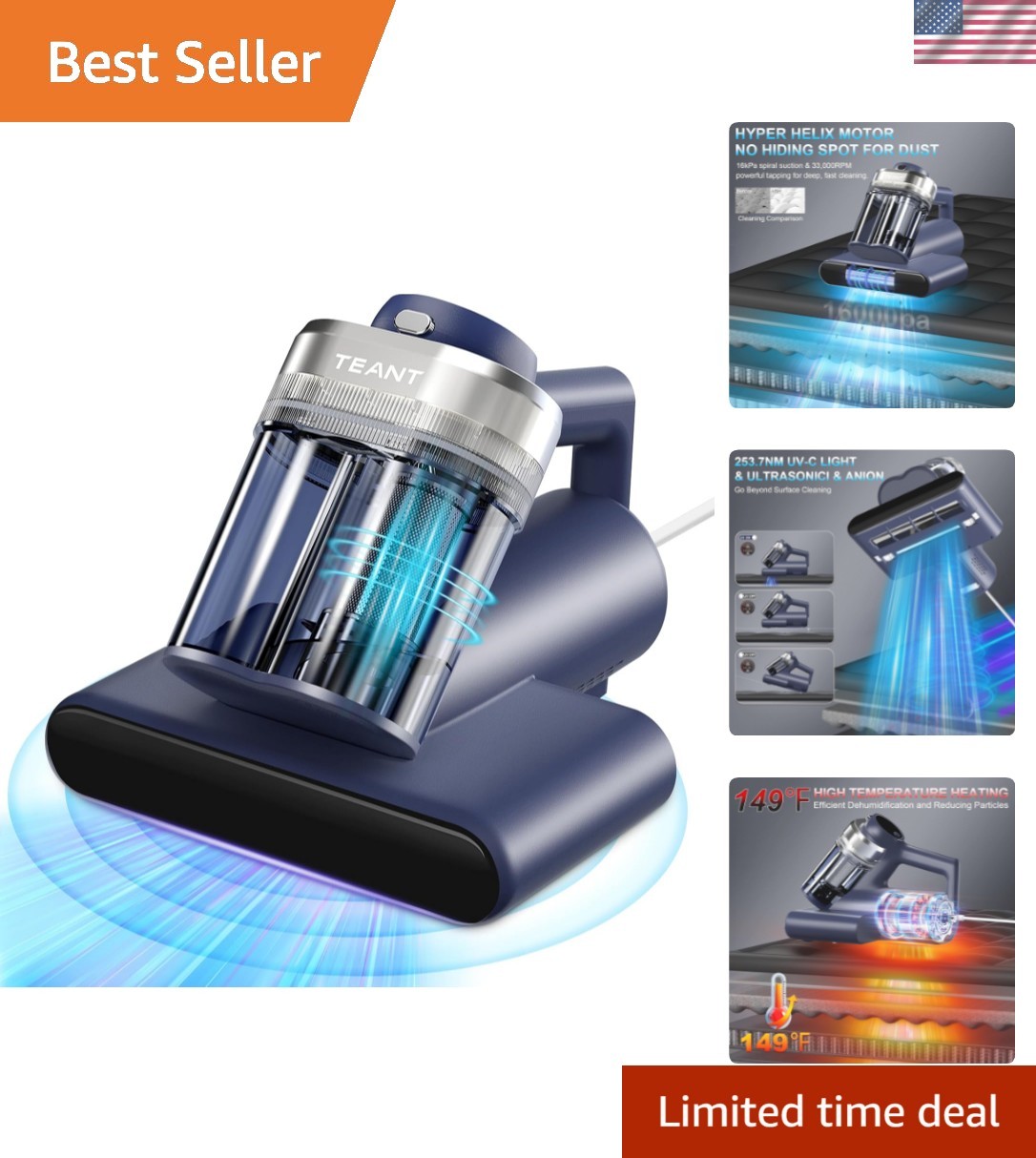 Mattress Vacuum Bed Vacuum Cleaner with 253.7nm UV-C Light, Hyper Helix Motor... gallery