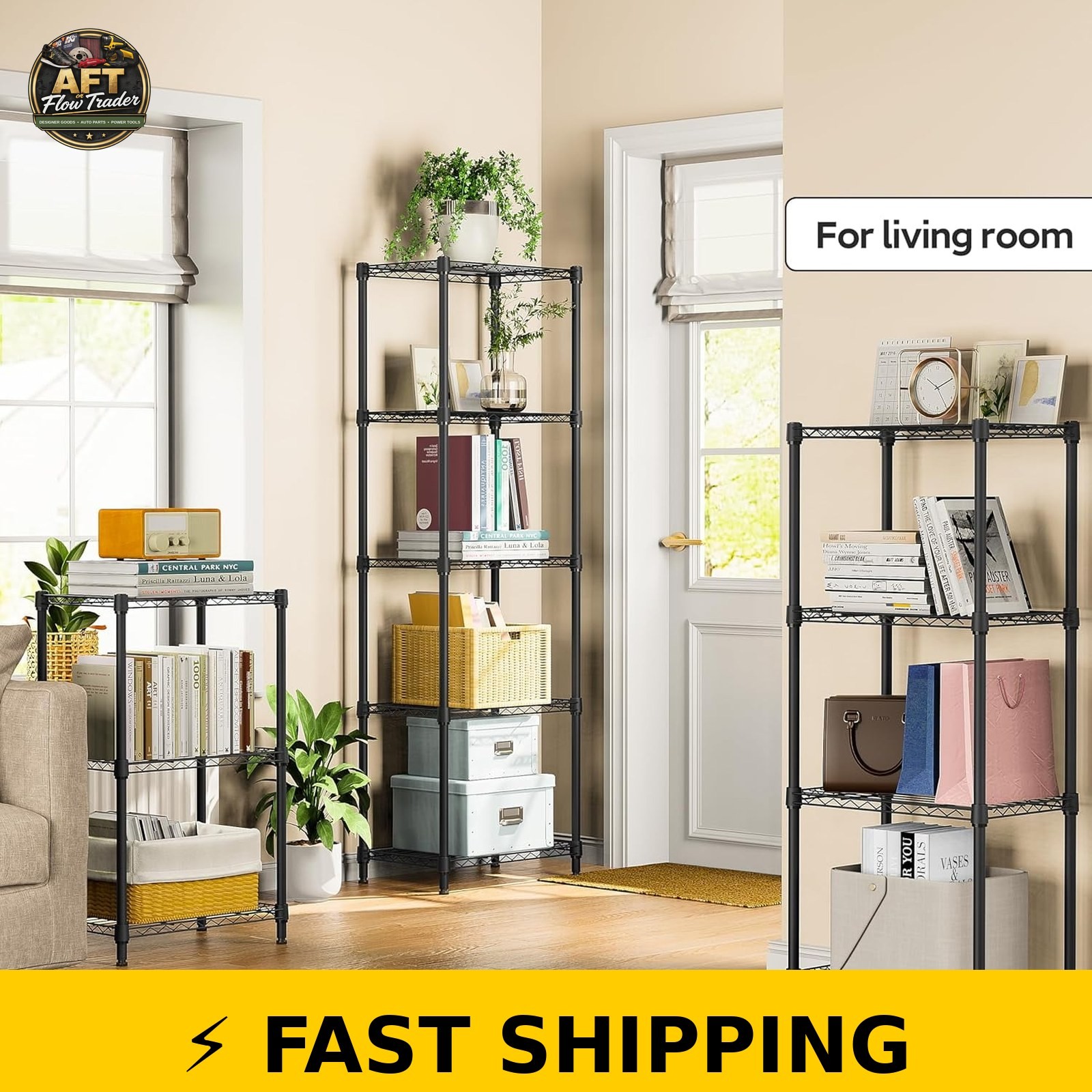M MZG 4-Tier Metal Storage Rack - Black Shelving Unit gallery