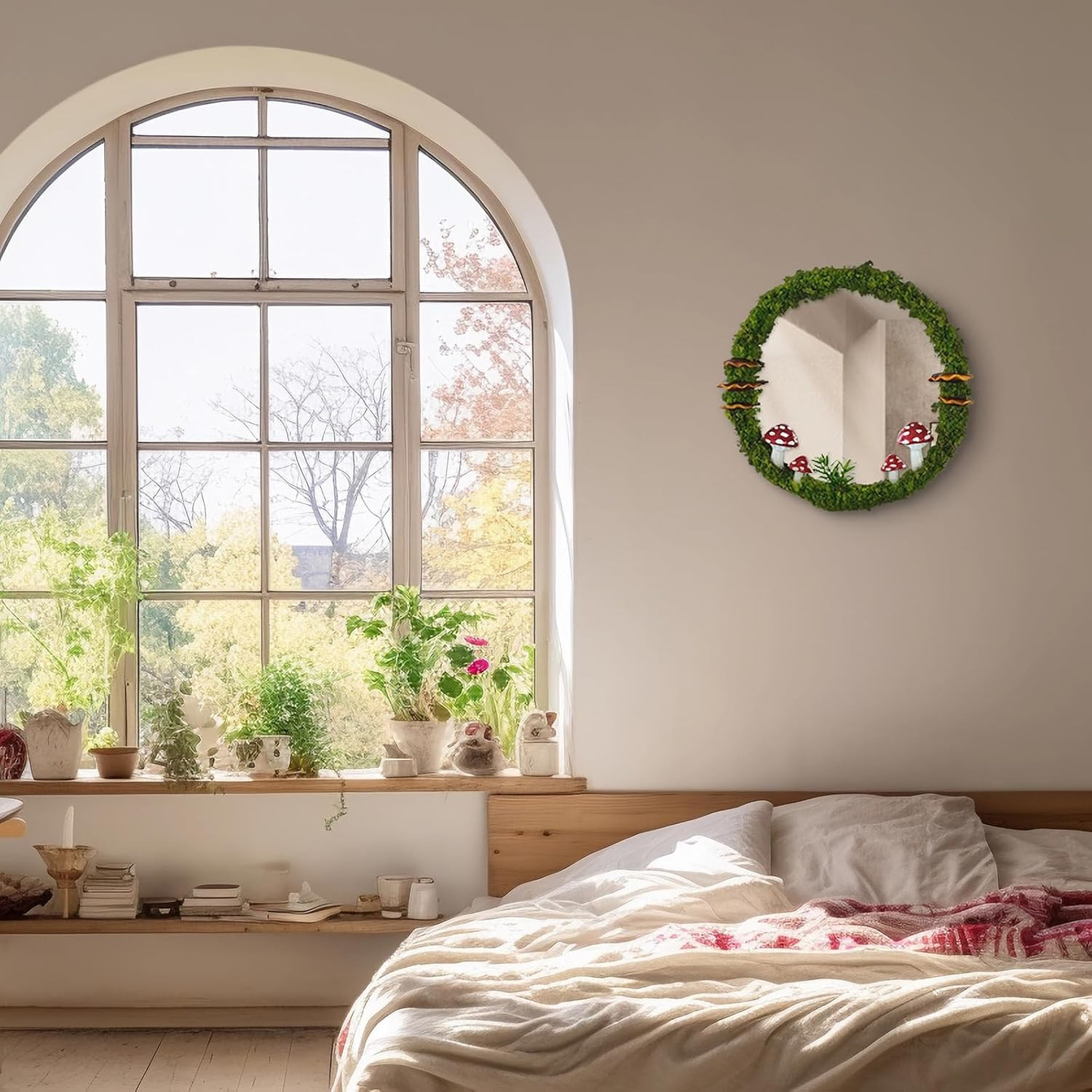Wall Mirror Mushroom Decor Handmade Moss round Hanging Mirror Cottage Core Wall gallery