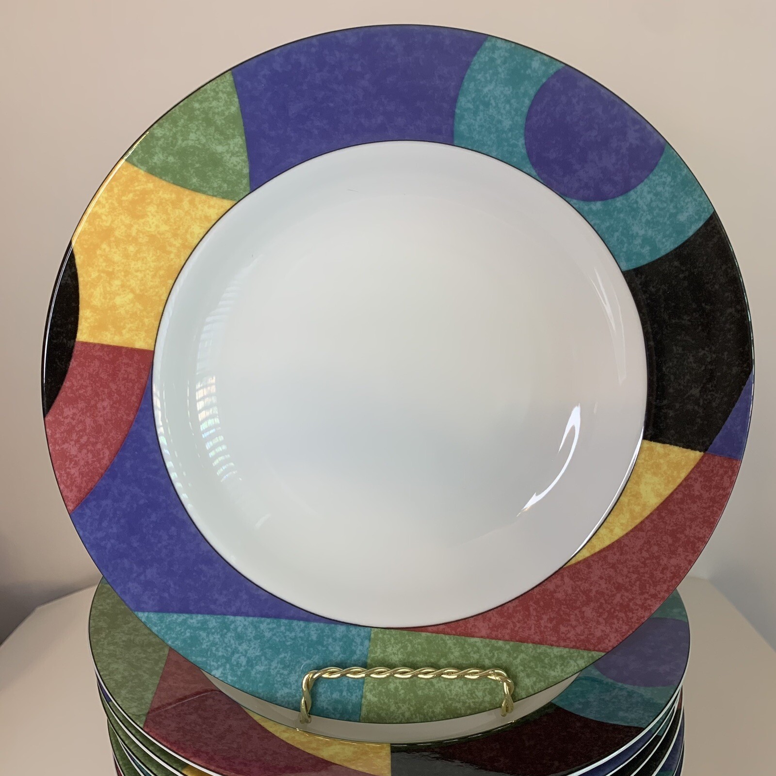 (4) Mikasa Currents Multicolor Rimmed Soup Bowls 8 1/2" - 16 Total Available gallery