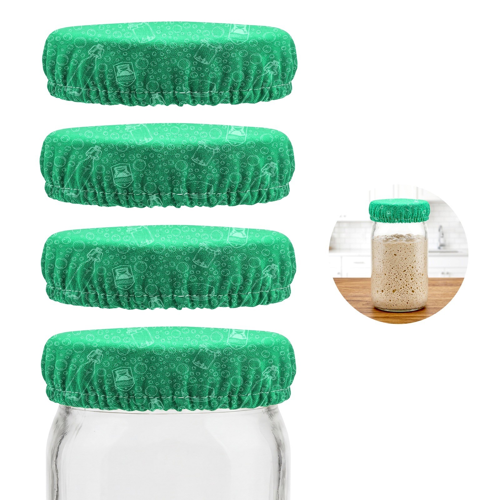 Fermentaholics Breathable Mason Jar Cloth Covers for Fermentation – Green 4 Pack gallery