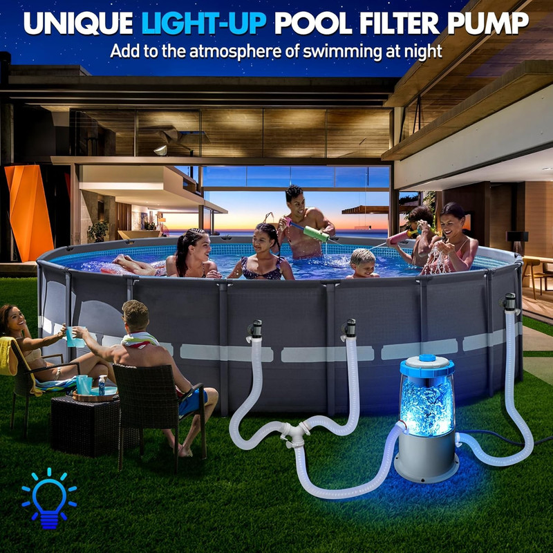 1000 GPH Light-Up Pool Filter Pump with Blue LED Light gallery