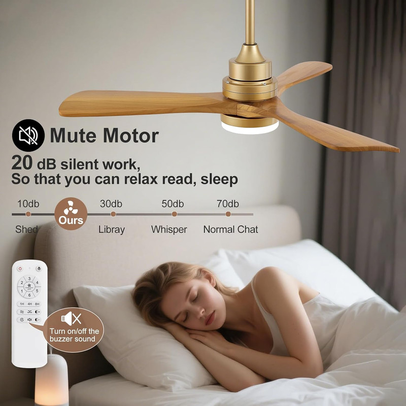 42" Gold Ceiling Fan with Remote, Dimmable LED Light, Quiet DC Motor gallery