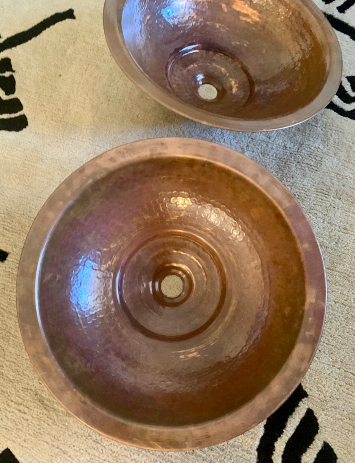Rustic Hammered Copper Round Drop-In Sink 15" OD/ 13" ID, 5" Deep, Bath Kitchen gallery