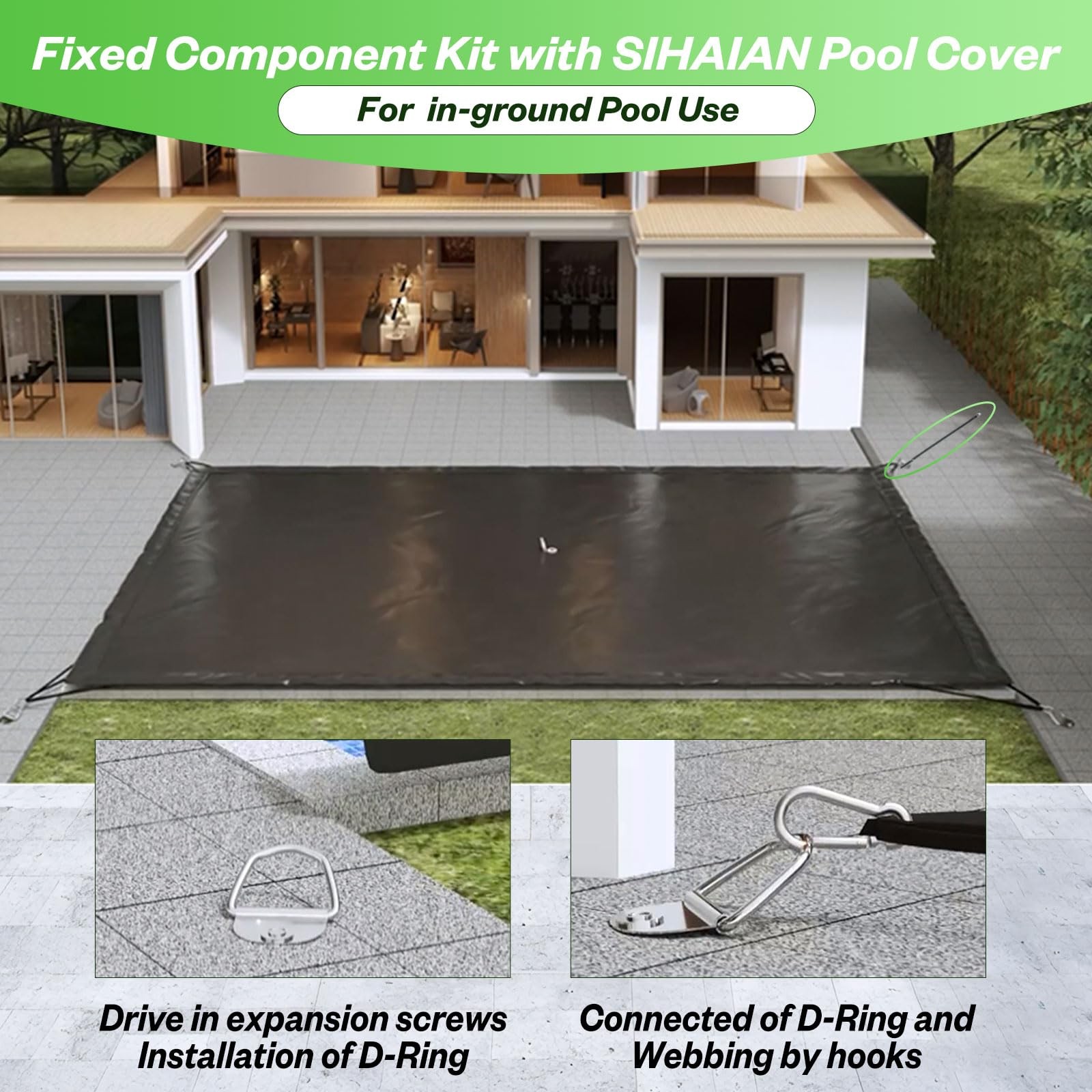 Pool Cover 18x36Ft Oval Rectangle Above Ground Lockable UV Resistant Black Side gallery
