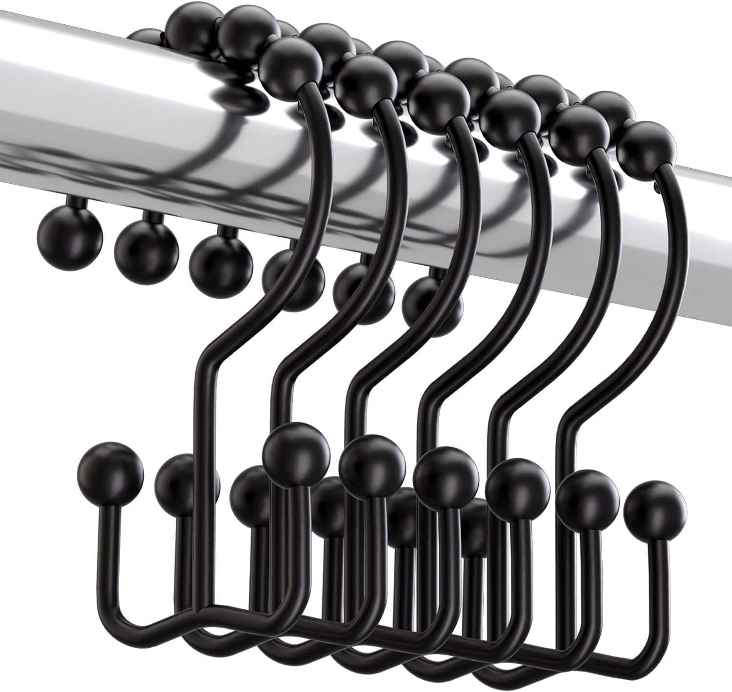Nickel Double Glide Shower Curtain Hooks Rustproof Metal Roller Rings Set of 12 gallery