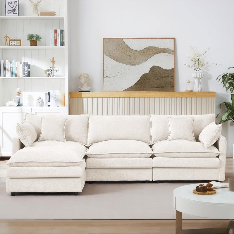 105" Sectional Modular Sofa Cloud Couch Convertible L-Shape Sofa with Ottoman gallery