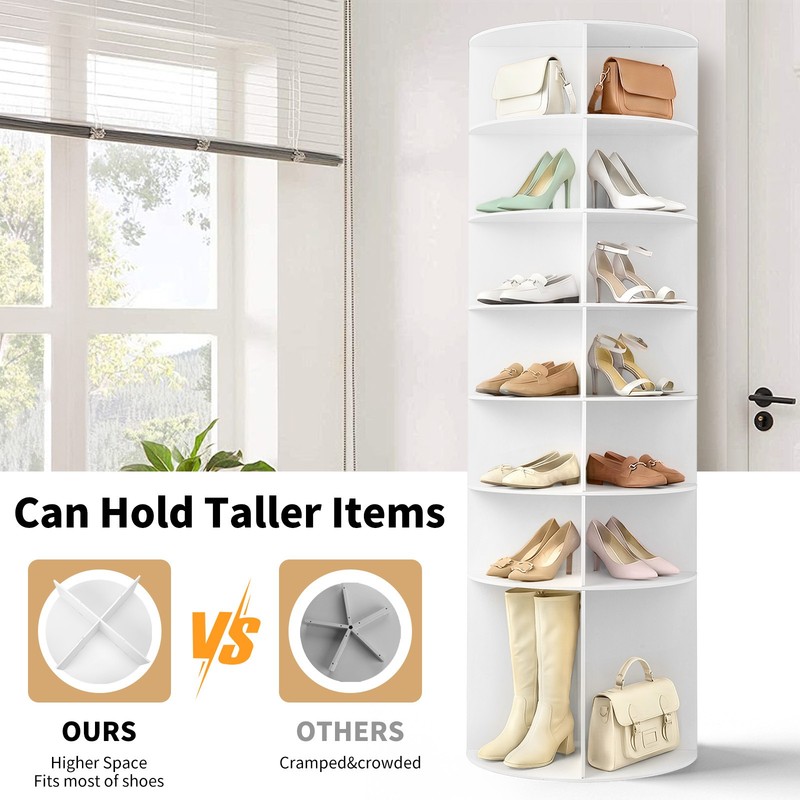 7 Tier Rotating Shoe Rack 360 Storage Organizer Closet Cabinet Tower Wood White gallery