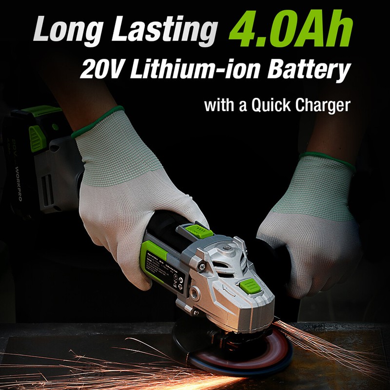 WORKPRO 20V Cordless Angle Grinder Kit w/ 4.0Ah Lithium-Ion Battery Fast Charger gallery