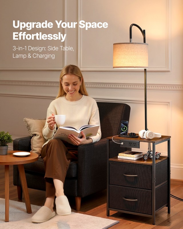 VEVOR Floor Lamp with Table 2-Tier End Table with 2 Drawers and 3 Color Lighting gallery