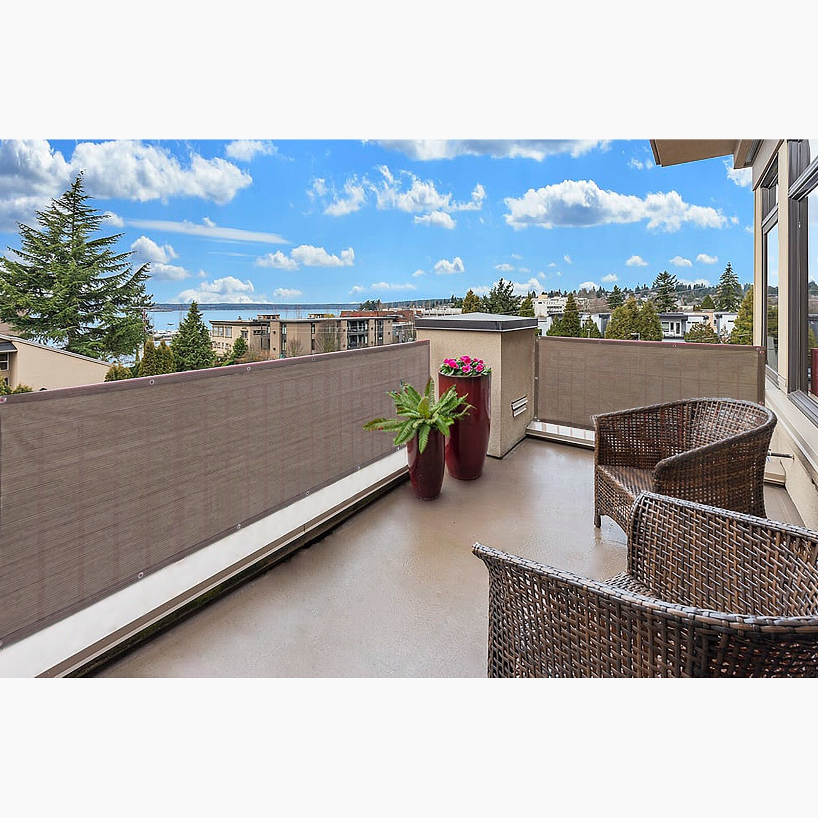 Custom 34.5'' Tall Outdoor Privacy Mesh Fence Screen Cover Garden Mocha brown gallery