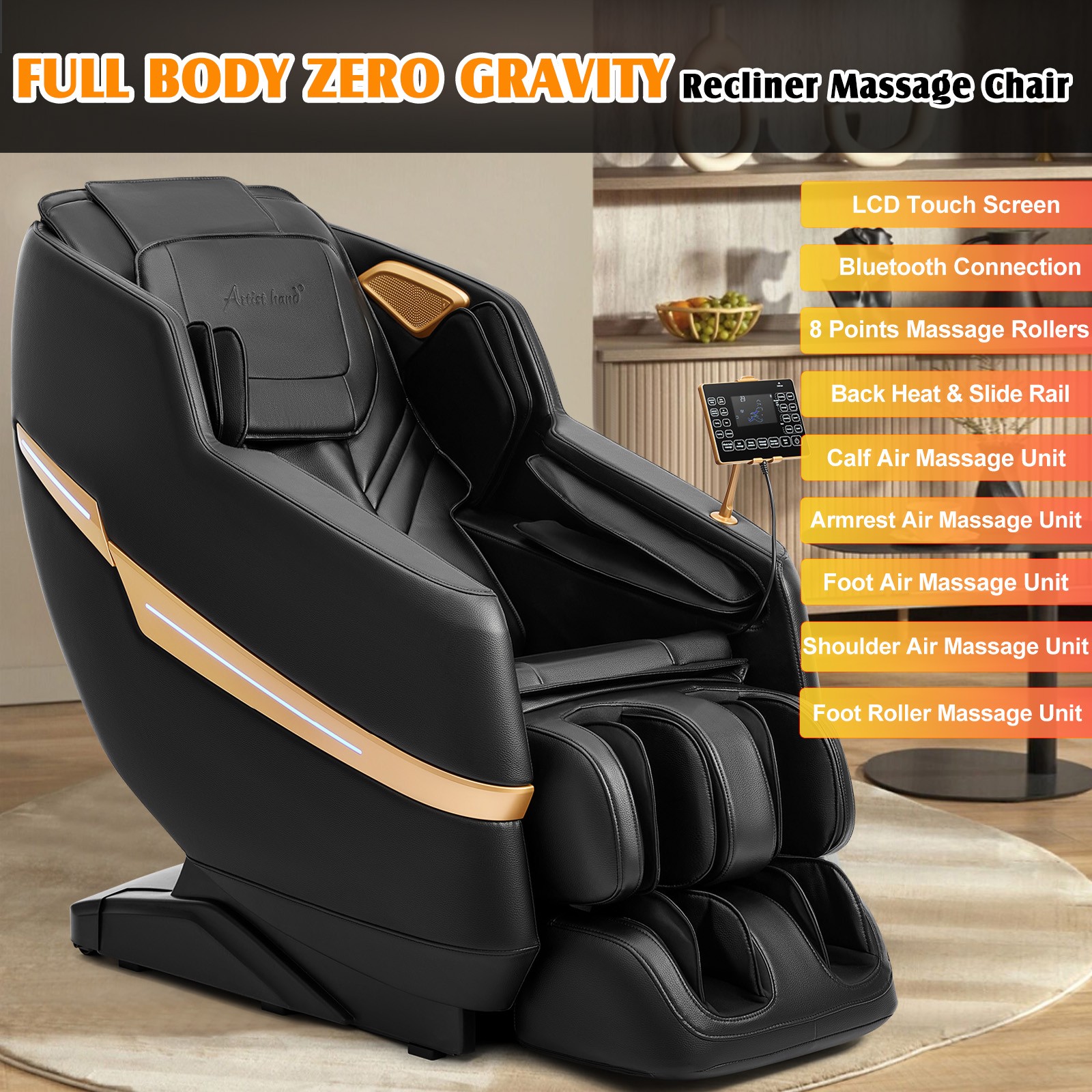 Brown/Black Full Body Zero Gravity Recline Massage Chair Shiatsu,Heat,FootRoller gallery