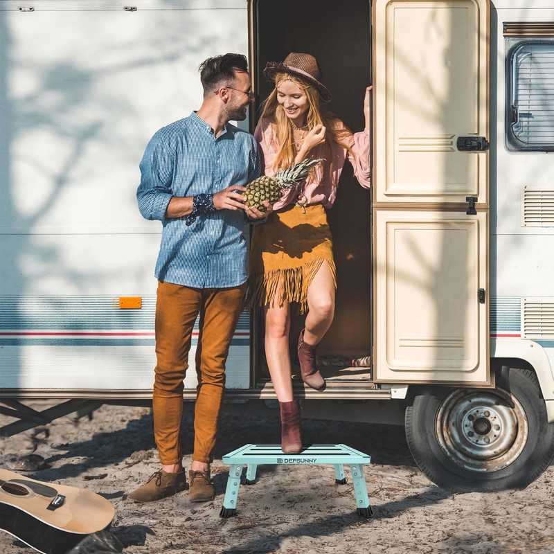 Adjustable Height Aluminum RV Step Stool, 1,000 lb Capacity, Foldable & Non-Slip gallery