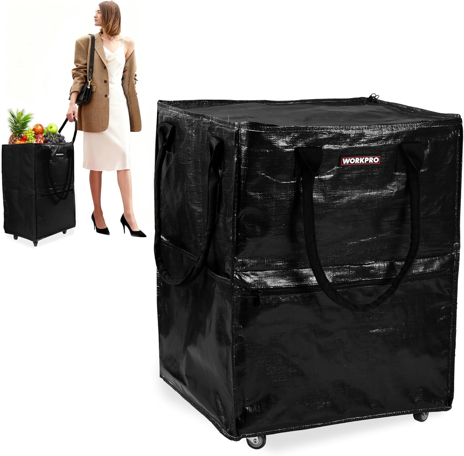 WORKPRO Folding Trolley Reusable Grocery Bag Heavy Duty Roll Wheels Shopping Bag gallery