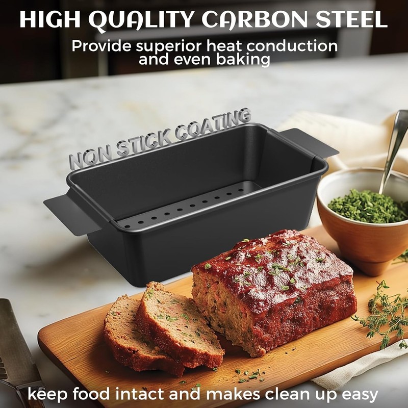 2 Pack Meatloaf Pan with Drain Tray Non Stick Meat Loaf Pan with Drip Tray 9.... gallery