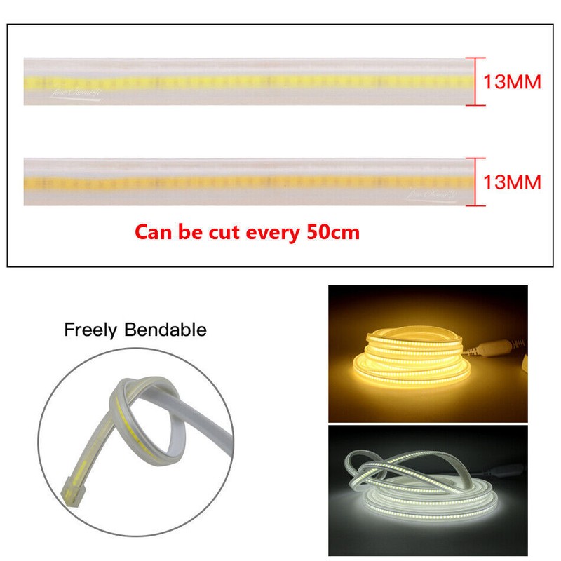 220V COB LED strip Flexible Waterproof Outdoor Tape white wram white EU plug gallery