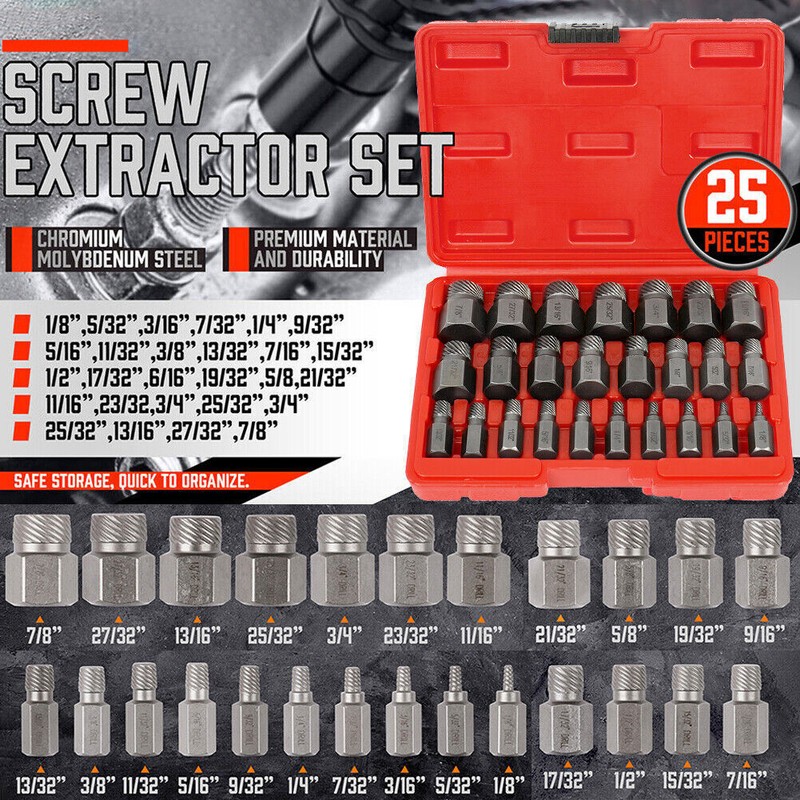 Multi-Spline Screw Extractor Set Hex Head Bit Socket Wrench Bolt Remover 25Pcs gallery