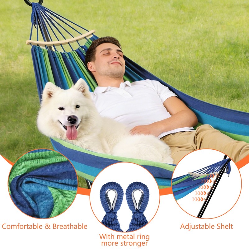 9 Ft Double Hammock With Space Saving Steel Stand Outdoor Portable Carrying Case gallery