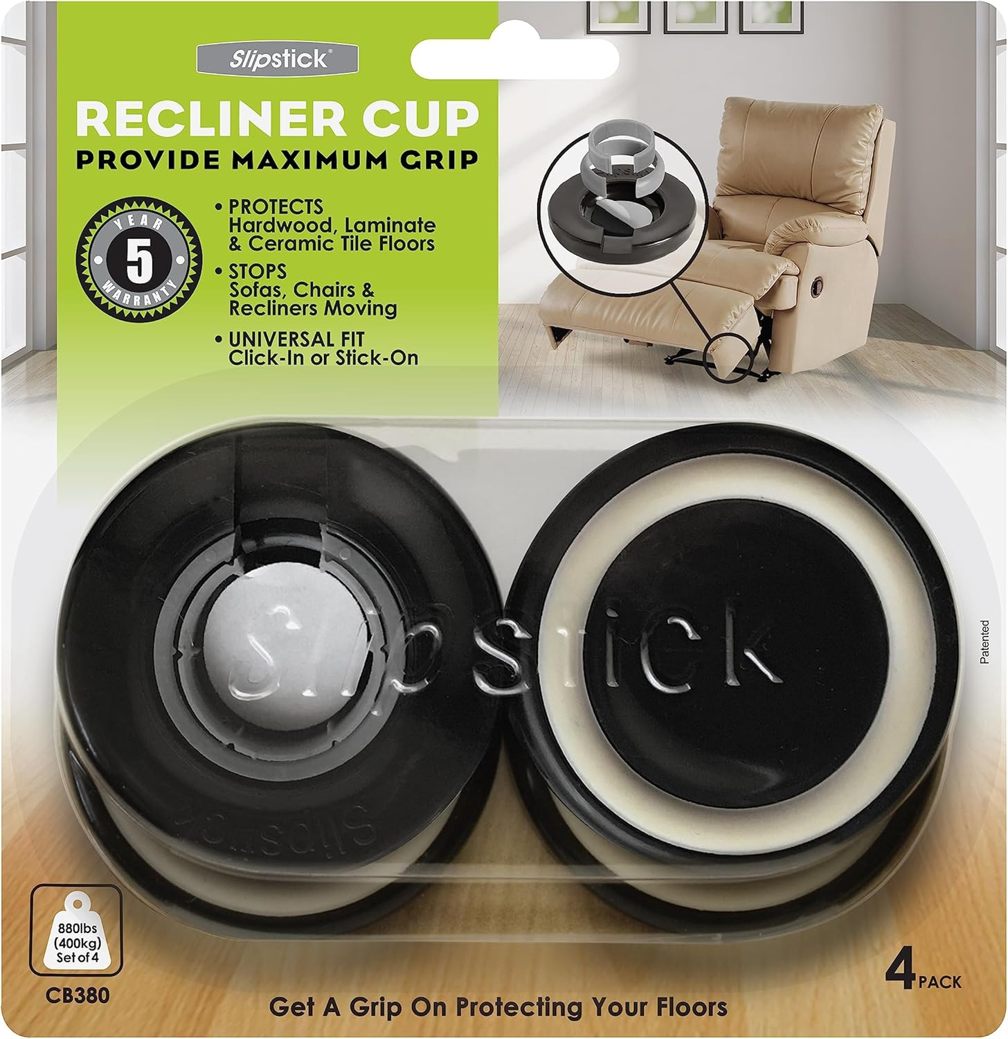 4 Pack Recliner Gripper Feet Non Slip Floor Protectors Fits 1" To 1-1/2" Legs gallery