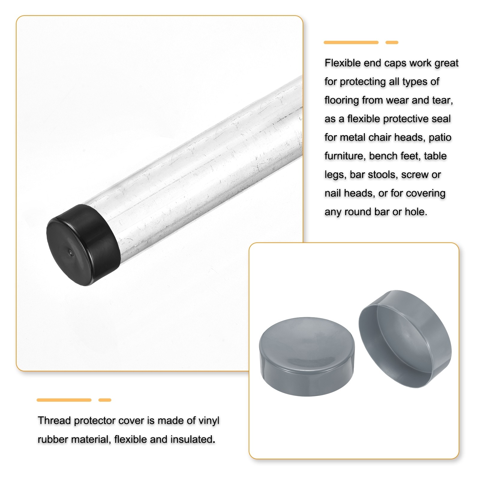 4pcs Rubber End Caps 170mm(6 11/16") End Cap Screw Thread Protectors Light Gray gallery