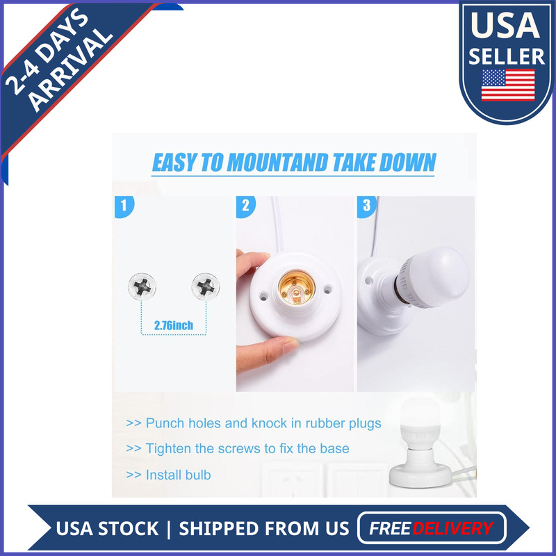 E26 E27 Light Socket Cord 9.84FT Hanging Lamp Holder with On Off Switch gallery