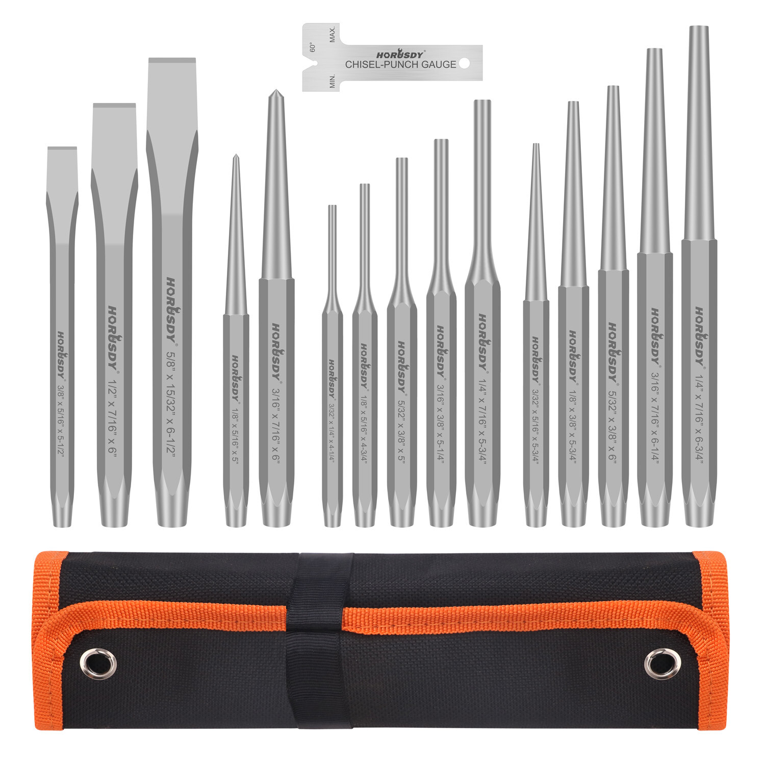 HORUSDY 16PC Punch & Chisel Set Taper Punch Cold Chisels Pin Punch Center Punch gallery