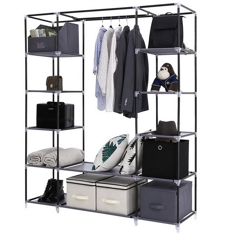 Non Woven Portable Wardrobe, 5 Floors, 12 Compartments, 150 * 45 * 175 Gray New gallery