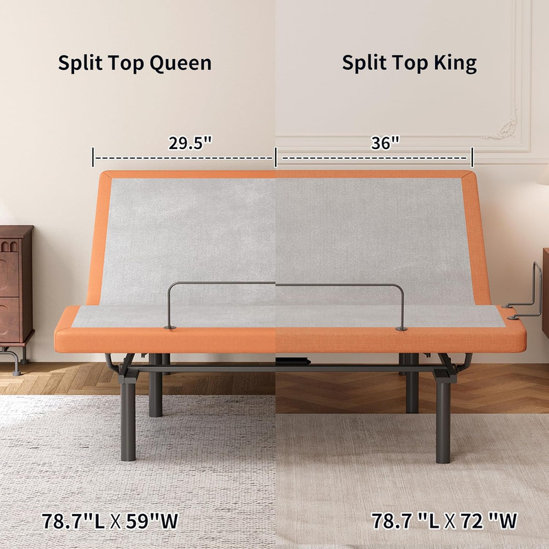 Split Top King Adjustable Bed Frame & 14" Gel Memory Foam Mattress, Orange gallery