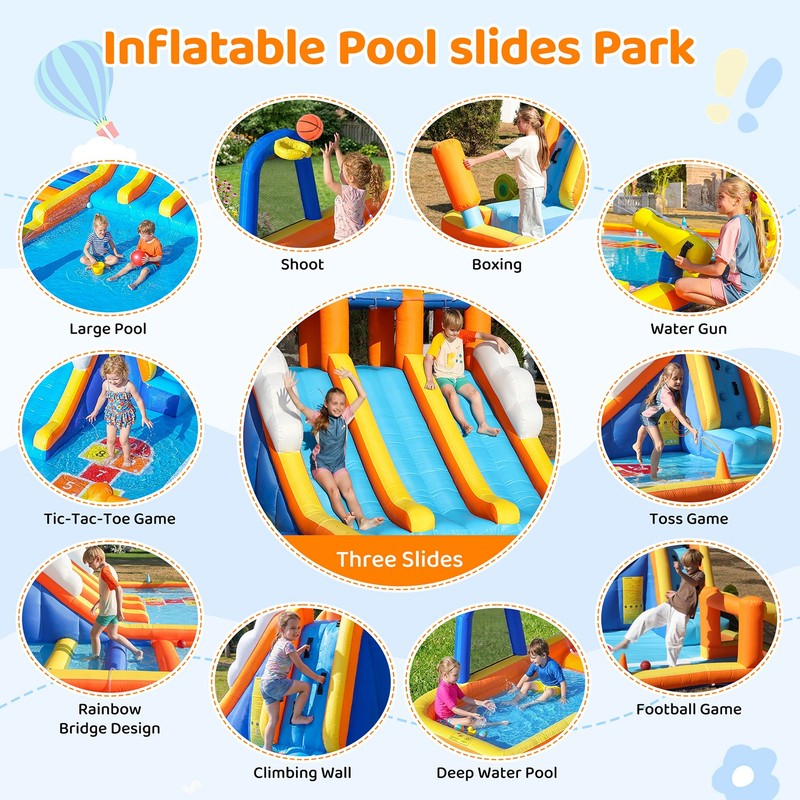 Inflatable Playground Slide Bounce House with Air Blower 750W, 248''*196''*96'' gallery