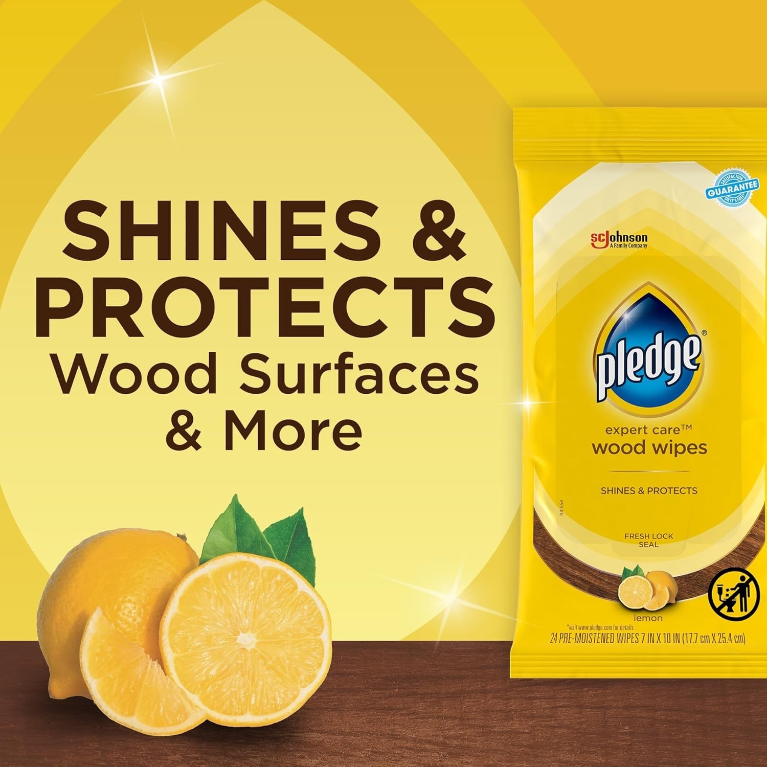 Pledge Expert Care Enhancing Wood Wipes, Lemon Scent, 24 Count gallery