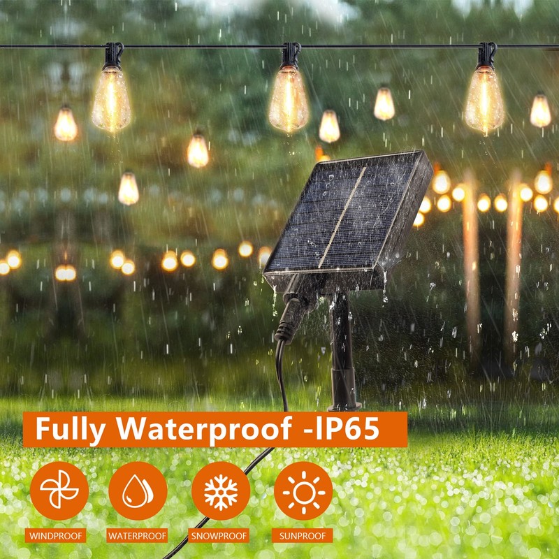 60FT Solar String Lights Outdoor Waterproof Patio w Remote Control 16 ST38 Bulbs gallery