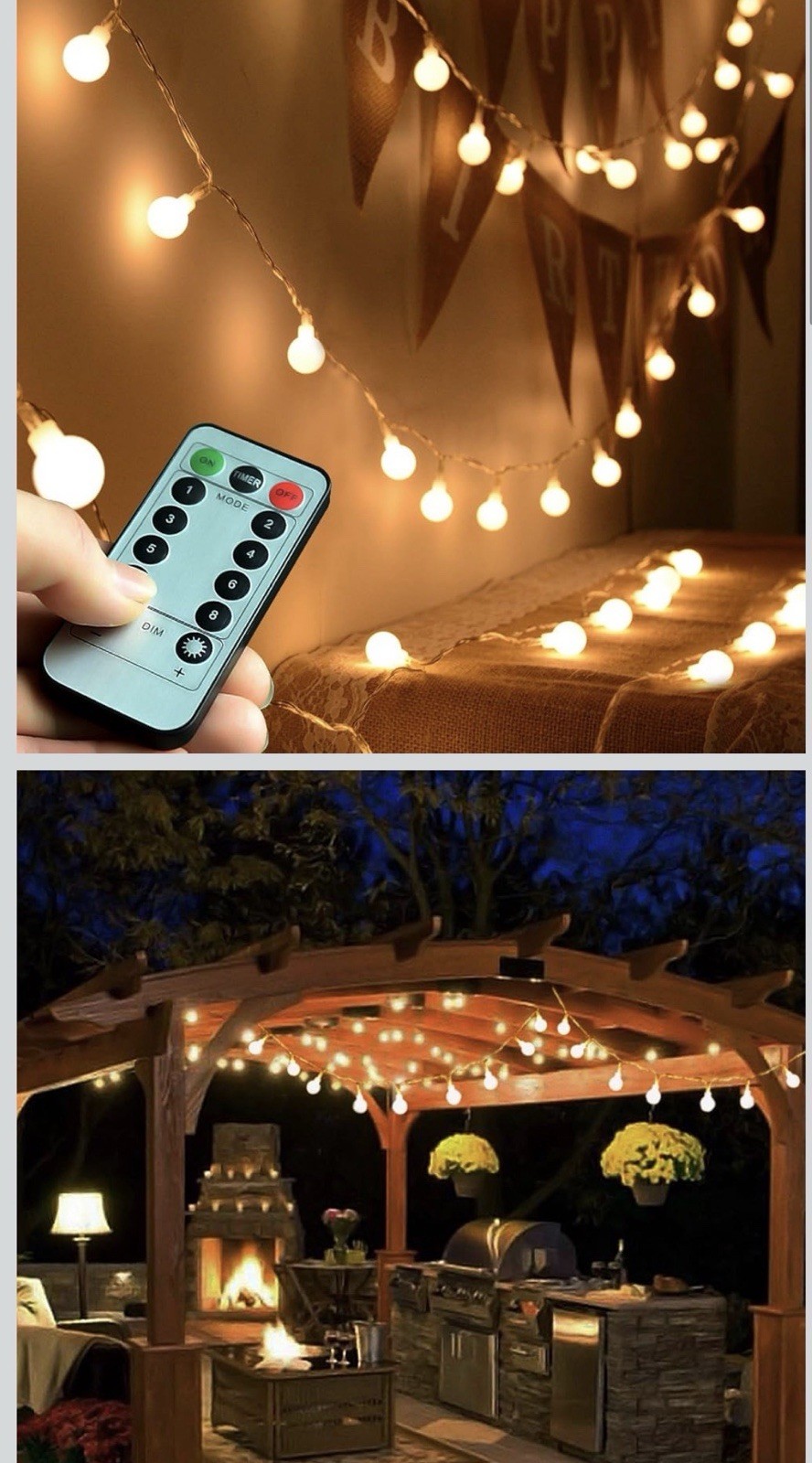 Lot of 2 LED Crystal Ball String Lights Warm White Waterproof Remote 8 Modes NEW gallery