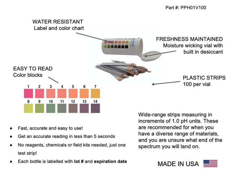 pH 1-14 Wide Range Test Strips Moisture-Proof Vial of 100 Strips Made in USA gallery