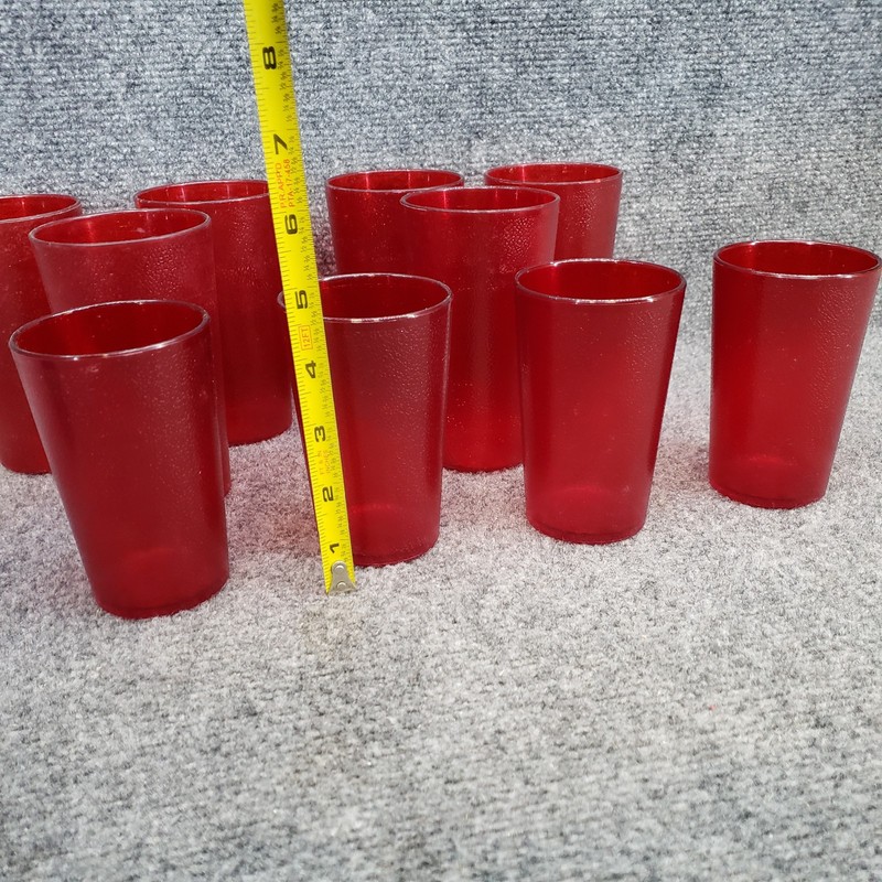 VTG RESTAURANT PLASTIC STACKING GLASSES Cups RUBY RED PEBBLED TUMBLERS LOT 13 gallery