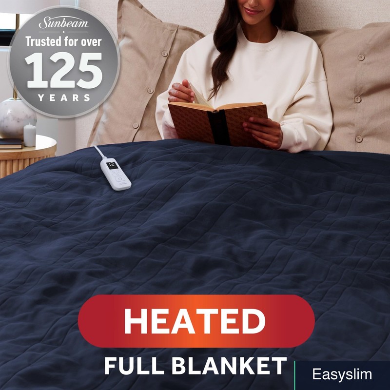 Heated Electric Blanket Full Size Polyester Fleece 12-Heat, Indigo gallery