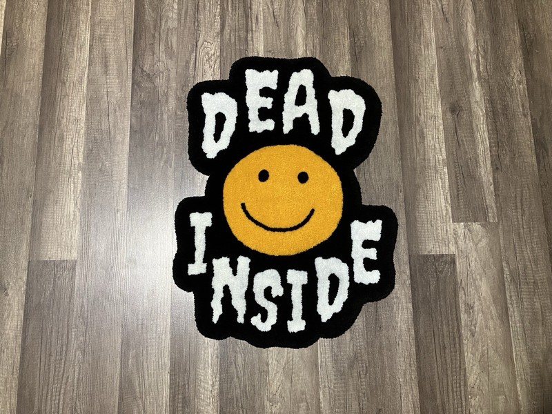 Dead Inside Smiley Face Rug, Hand-Tufted, 19 x 25 in Black/White/Yellow gallery