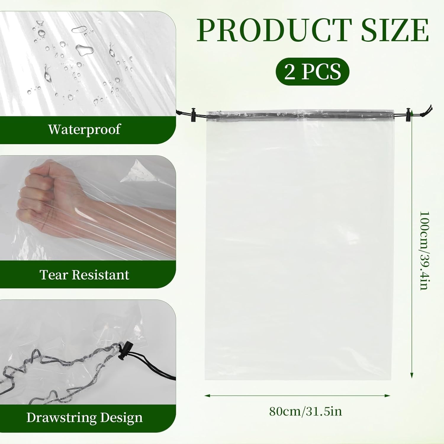 2 Pcs Winter Plant Covers Freeze Protection W/ Drawstring 31.5"x39.4" Clear gallery