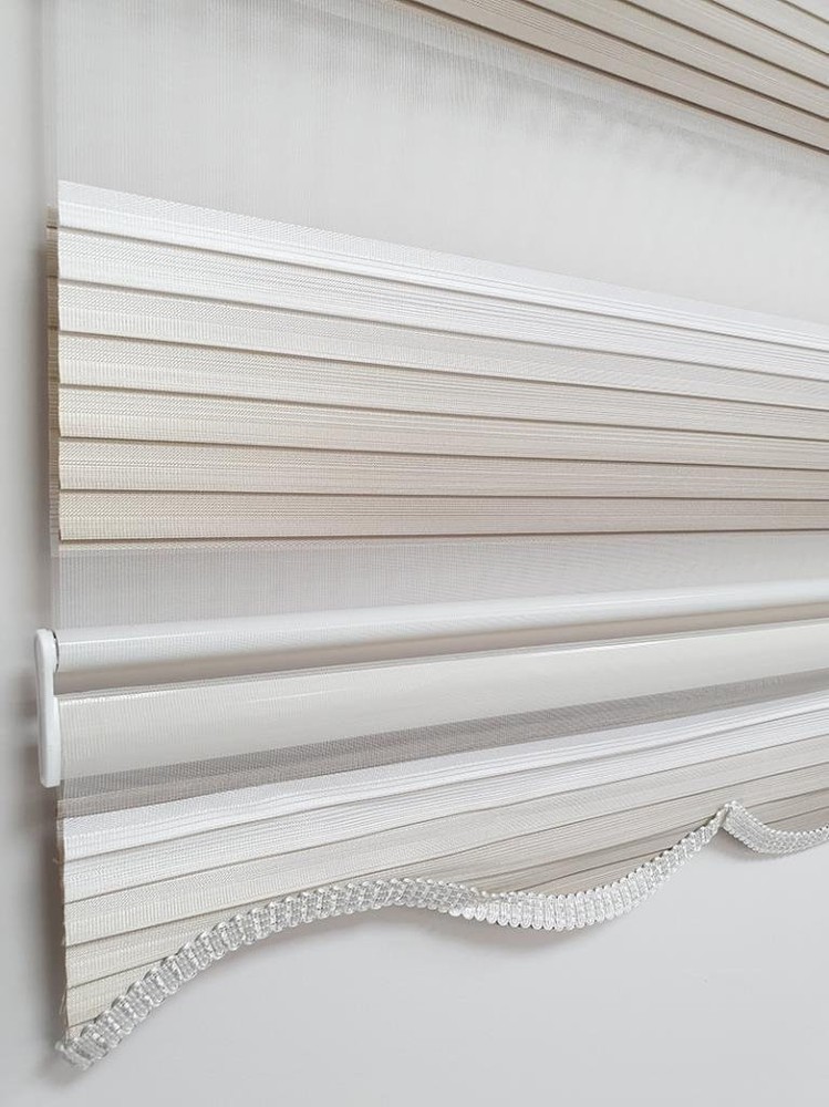 Plated Fabric Light Brown Zebra Roller Blinds Curtain For All Rooms, Light
