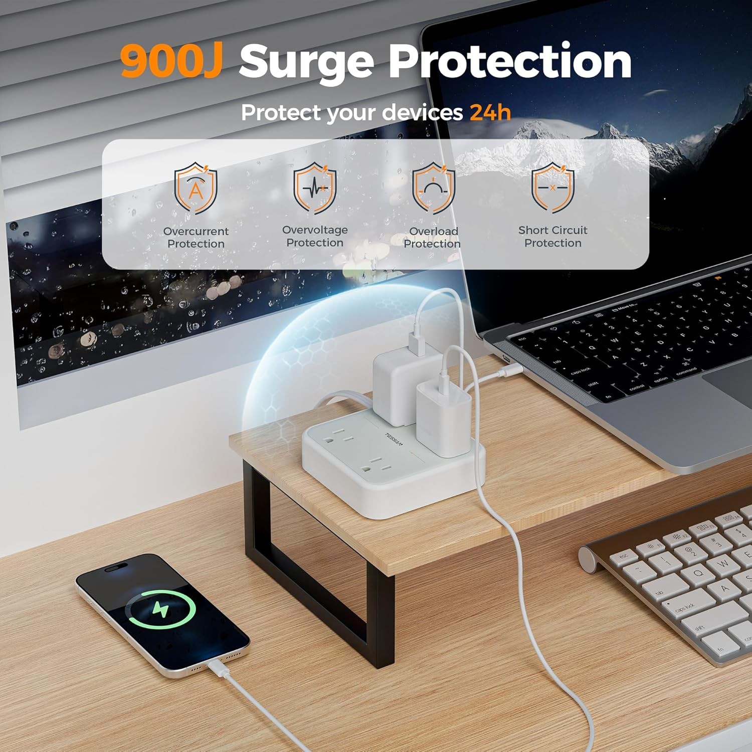 TESSAN Small Flat Plug Power Strip with 3 USB (1 USB C) and 3 AC Surge Protector gallery