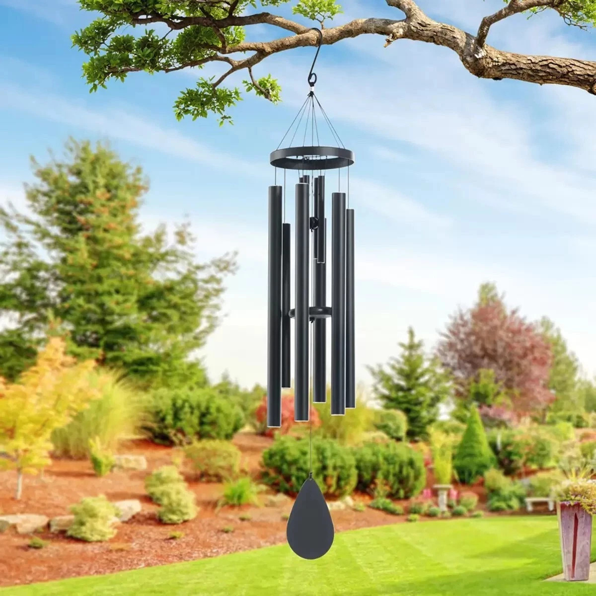 Stylecraft Double Wind Chime 46" in. Large Harmonic Aluminum Tubes NEW gallery