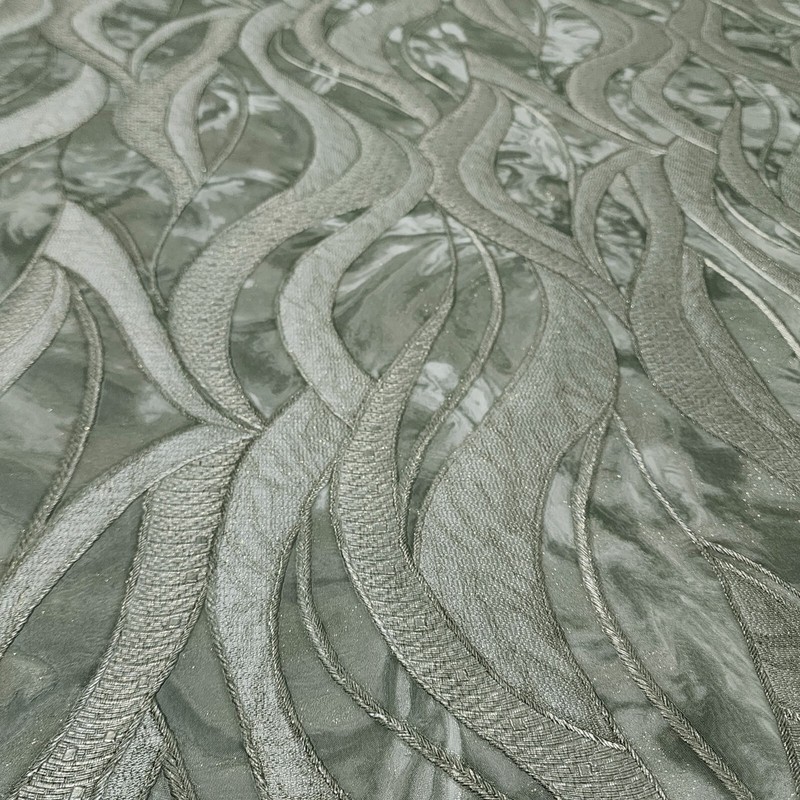 Gray Taupe gold metallic reflection textured wave lines faux fabric Wallpaper 3D gallery