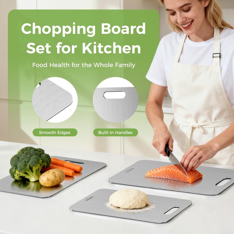 Titanium Cutting Board Set 3pc S M L Double-Sided Non-Toxic Dishwasher Safe gallery