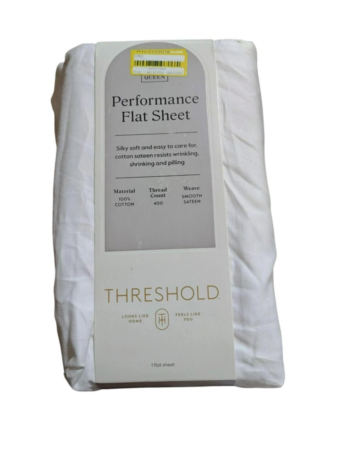 QUEEN Threshold 400 Thread Count Perfor Flat Sheet Sateen WHITE 100% Cotton gallery